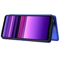 Sony Xperia 1 III Flip Cover - Karbonfiber - Blå