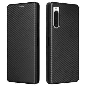 Sony Xperia 10 V Flip Cover - Karbonfiber - Sort