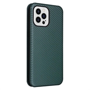 iPhone 14 Pro Flip Cover - Karbonfiber - Grøn