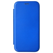 iPhone 15 Flip Cover - Karbonfiber - Blå