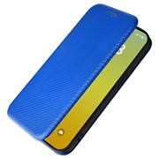 iPhone 15 Flip Cover - Karbonfiber - Blå