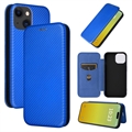 iPhone 15 Plus Flip Cover - Karbonfiber - Blå