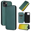 iPhone 15 Plus Flip Cover - Karbonfiber - Grøn