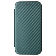 iPhone 15 Plus Flip Cover - Karbonfiber - Grøn