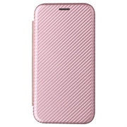 iPhone 15 Plus Flip Cover - Karbonfiber - Rødguld
