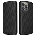 iPhone 15 Pro Max Flip Cover - Karbonfiber - Sort