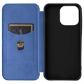 iPhone 15 Pro Max Flip Cover - Karbonfiber - Blå