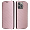 iPhone 15 Pro Max Flip Cover - Karbonfiber - Rødguld