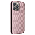iPhone 15 Pro Max Flip Cover - Karbonfiber - Rødguld