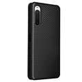 Sony Xperia 10 IV Flip Cover med Kortholder - Karbonfiber - Sort