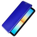 Sony Xperia 10 IV Flip Cover med Kortholder - Karbonfiber - Blå