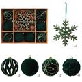 Sæt med flokede julekugler/snefnug-pynt – 8cm/16cm – 10 stk. – Grøn