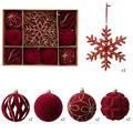 Sæt med flokede julekugler/snefnug-pynt – 8cm/16cm – 10 stk. – Rød