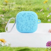 Samsung Galaxy Buds4/Buds4 Pro silikoneetui med blomstergravering og rengøringspenne - blå