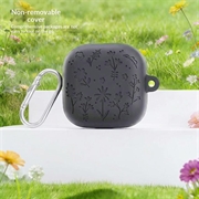 Samsung Galaxy Buds4/Buds4 Pro silikoneetui med blomstergravering og rengøringspenne - mørkegrå