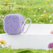 Samsung Galaxy Buds4/Buds4 Pro silikoneetui med blomstergravering og rengøringspenne - lilla