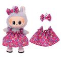 Blomstret festkjole og pandebånd med sløjfe til Labubu minifigur 17cm