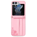 Samsung Galaxy Z Flip5 Floral Print Cover med Rem - Pink