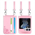 Samsung Galaxy Z Flip5 Floral Print Cover med Rem - Pink
