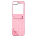 Samsung Galaxy Z Flip5 Floral Print Cover med Rem - Pink