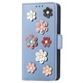 Flower Decor Series iPhone 14 Pro Pung Taske - Blå