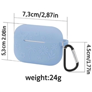 AirPods Pro 3 flydende silikoneetui med blomstermønster og karabinhage - babyblå