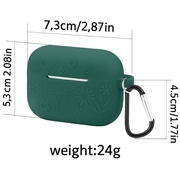 AirPods Pro 3 flydende silikoneetui med blomstermønster og karabinhage - mørkegrøn