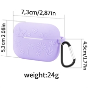 AirPods Pro 3 flydende silikoneetui med blomstermønster og karabinhage - lyslilla