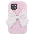 Fluffy Plush iPhone 13 Mini Hybrid Cover - Pink