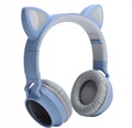 Foldbare Bluetooth Katteøre-Hovedtelefoner til Børn - Blå