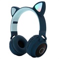 Sammenfoldelig Bluetooth Kat Ører Børn Hovedtelefoner - Grøn