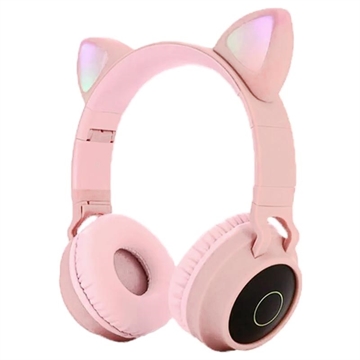Foldbare Bluetooth Katteøre-Hovedtelefoner til Børn - Pink