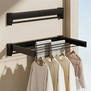 Sammenklappeligt vægophængt tørrestativ til tøj - sort