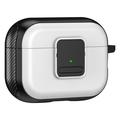 Til Apple AirPods Pro 2 magnetisk opladende øretelefon TPU-etui med spænde og karabinhage - sort / hvid