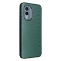 Nokia X30 Flip Cover med Kortholder - Karbonfiber - Grøn