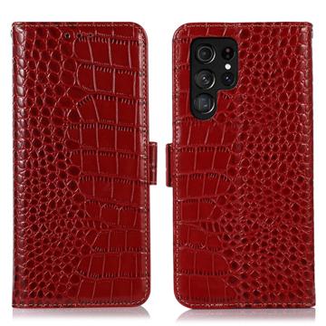 Crocodile Series Samsung Galaxy S23 Ultra 5G Læderpung med RFID - Rød