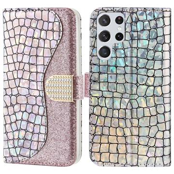 Croco Bling Series Samsung Galaxy S23 Ultra 5G Coverpung - Rødguld