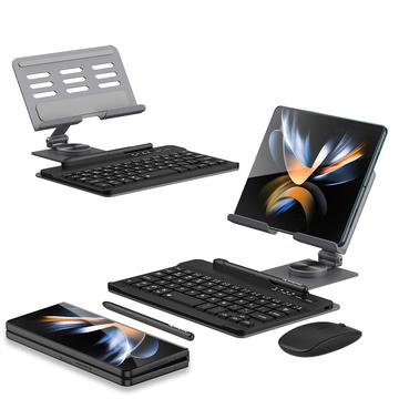 Samsung Galaxy Z Fold4 Stativ m/ Bluetooth Tastatur, Mus, Stylus Pen (Open Box - Fantastisk stand) - Grå
