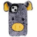 Fluffy Plush iPhone 14 Hybrid Cover - Grå Gris