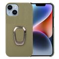 iPhone 14 Læder Belagt Cover med Ring Holder - Mørkegrøn