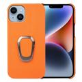 iPhone 14 Læder Belagt Cover med Ring Holder - Orange