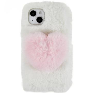 Plush Heart iPhone 14 TPU Cover - Hvid