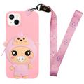 Cartoon Design iPhone 14 Plus TPU Cover med Lynlåslomme - Svin