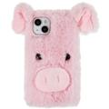 Fluffy Plush iPhone 14 Plus Hybrid Cover - Pink Gris
