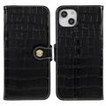 iPhone 14 Plus Læderpung - Crocodile - Sort