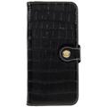 iPhone 14 Plus Læderpung - Crocodile - Sort