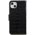 iPhone 14 Plus Læderpung - Crocodile - Sort