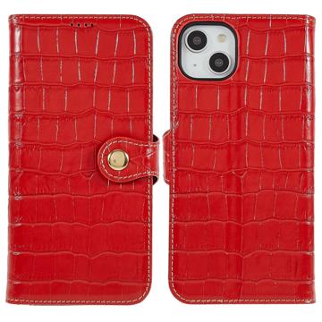 iPhone 14 Plus Læderpung - Crocodile - Rød