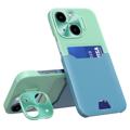 CamStand iPhone 14 Plus Cover med Kortholder - Lysegrøn / Lyseblå