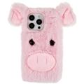 Fluffy Plush iPhone 14 Pro Max Hybrid Cover - Pink Gris